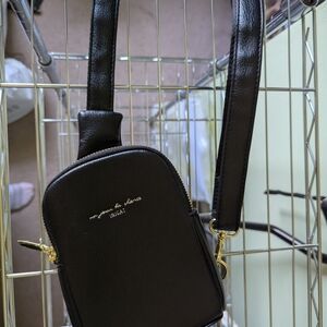 Nica Black Mini Crossbody Belt Bag with Gold Hardware